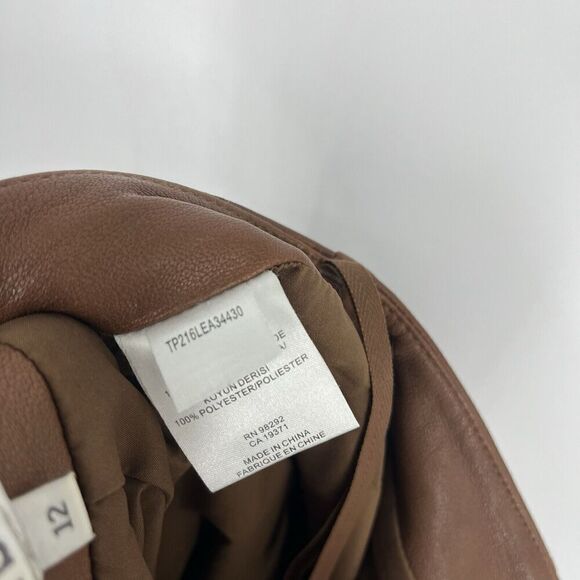 Tibi Pants Size 12 Womens Brown Sheepskin Leather Trousers Wide Leg High Waist - Picture 7 of 9